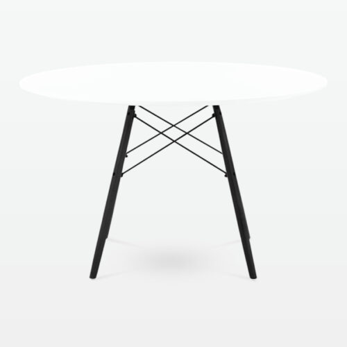 Mid-Century Designer 120cm Dining Table in White Plastic, Metal & Black Wooden Legs - front