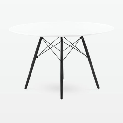 Mid-Century Designer 120cm Dining Table in White Plastic, Metal & Black Wooden Legs - side