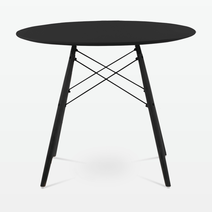 Mid-Century Designer 90cm Dining Table in Black Plastic, Metal & Black Wooden Legs - front
