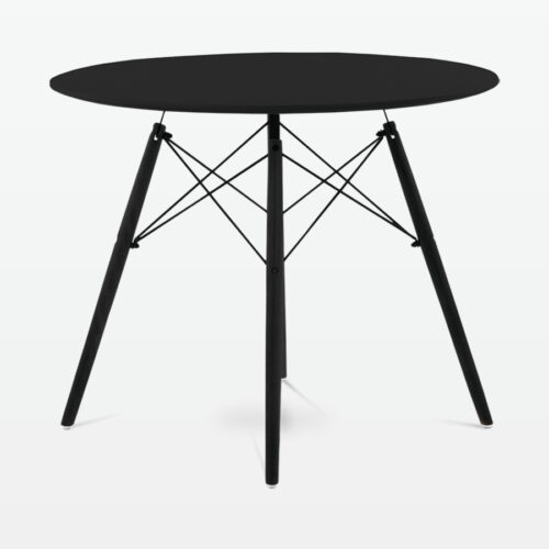 Mid-Century Designer 90cm Dining Table in Black Plastic, Metal & Black Wooden Legs - side