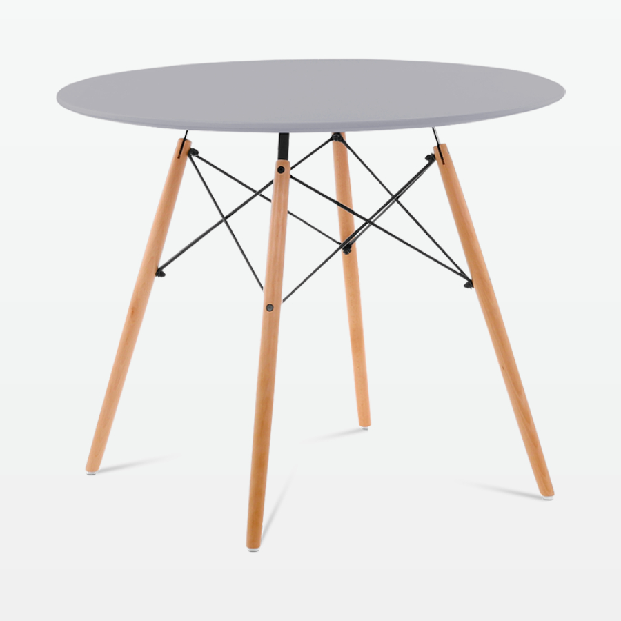 Mid-Century Designer 90cm Dining Table in Grey Plastic, Metal & Beech Wooden Legs - front angle