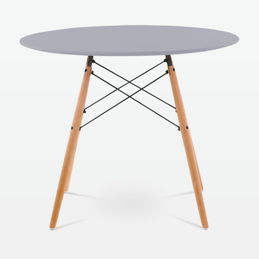 Mid-Century Designer 90cm Dining Table in Grey Plastic, Metal & Beech Wooden Legs - front