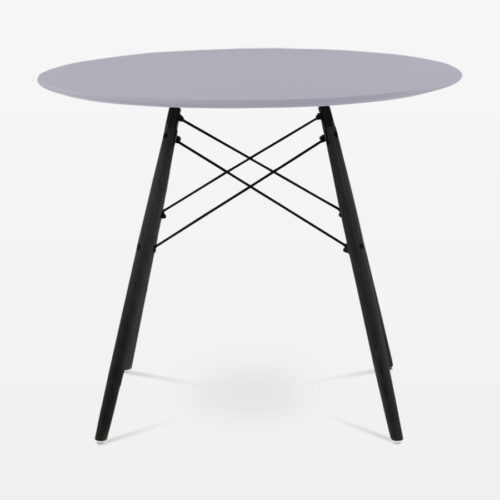 Mid-Century Designer 90cm Dining Table in Grey Plastic, Metal & Black Wooden Legs - front