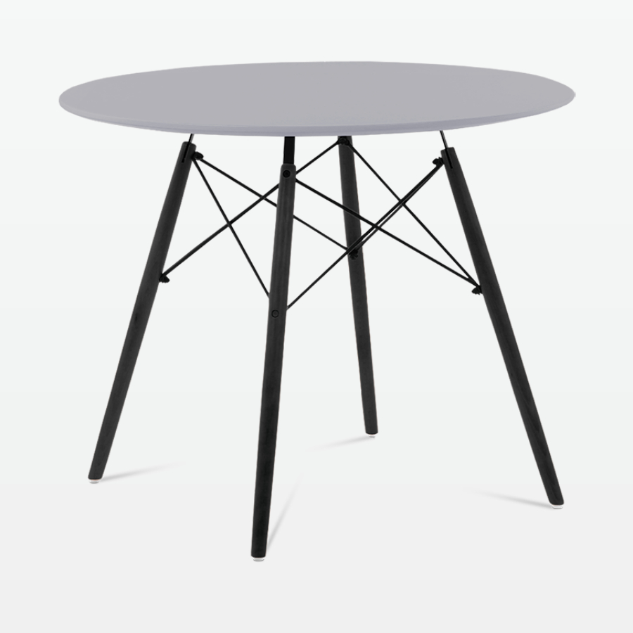 Mid-Century Designer 90cm Dining Table in Grey Plastic, Metal & Black Wooden Legs - front angle