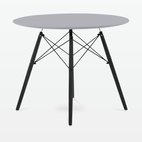 Mid-Century Designer 90cm Dining Table in Grey Plastic, Metal & Black Wooden Legs - side