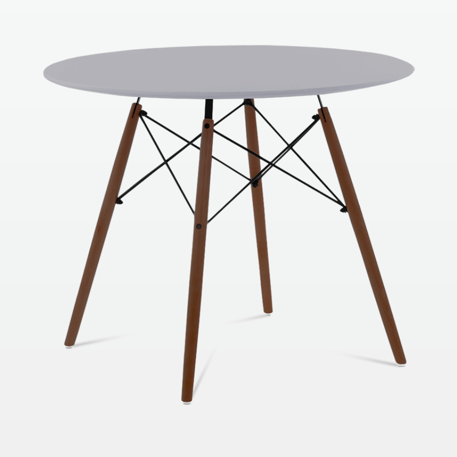 Mid-Century Designer 90cm Dining Table in Grey Plastic, Metal & Walnut Wooden Legs - front angle