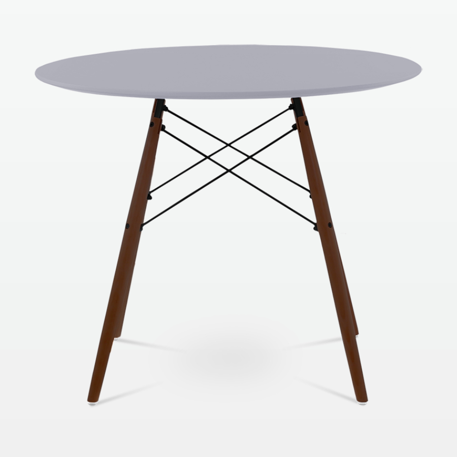 Mid-Century Designer 90cm Dining Table in Grey Plastic, Metal & Walnut Wooden Legs - front