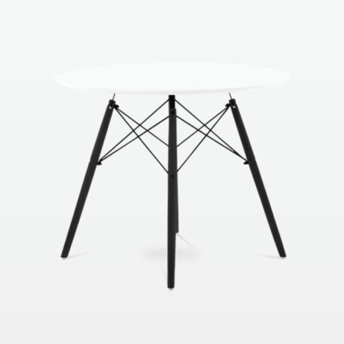 Mid-Century Designer 90cm Dining Table in White Plastic, Metal & Black Wooden Legs - side