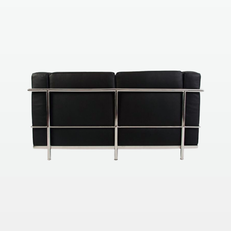 Emil Modern Cube 2 Seater Sofa - Black Leather - back