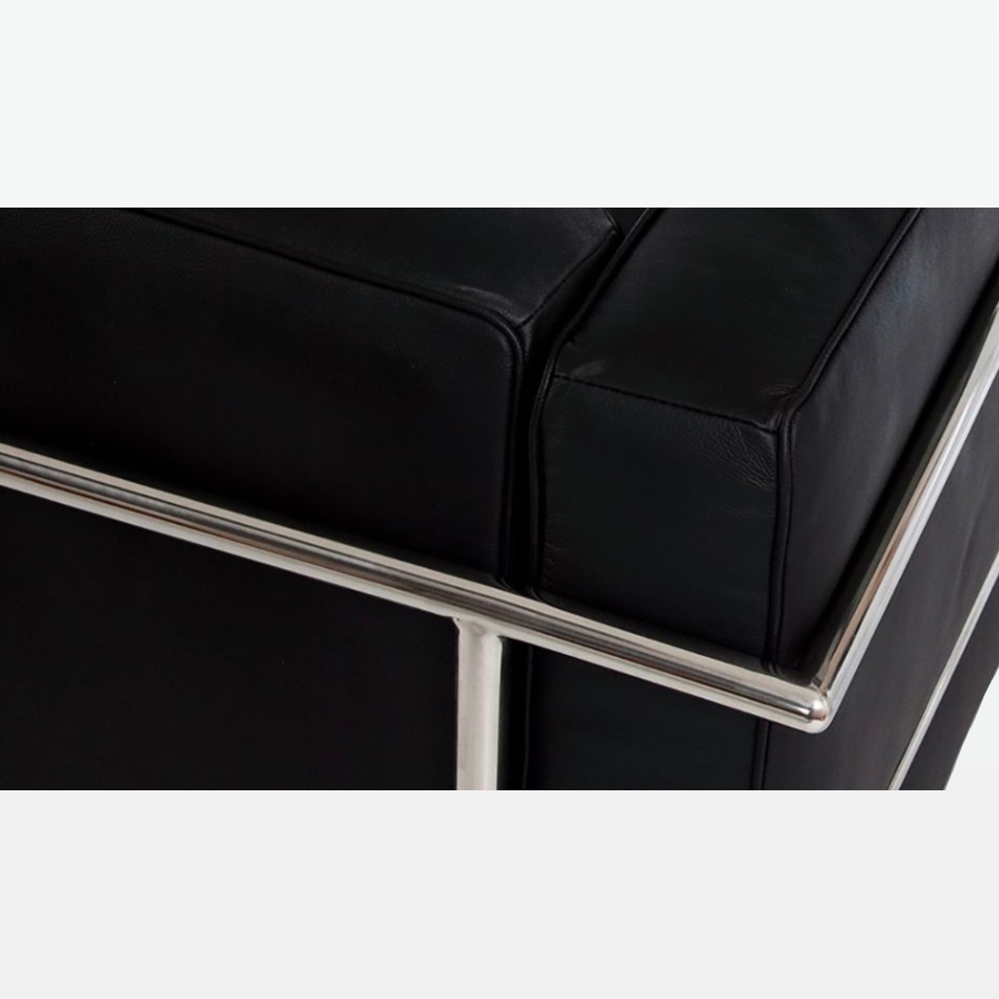 Emil Modern Cube 2 Seater Sofa - Black Leather - close 2