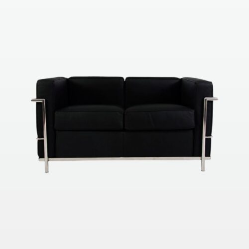 Emil Modern Cube 2 Seater Sofa - Black Leather - front