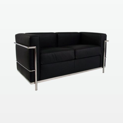 Emil Modern Cube 2 Seater Sofa - Black Leather - front angle