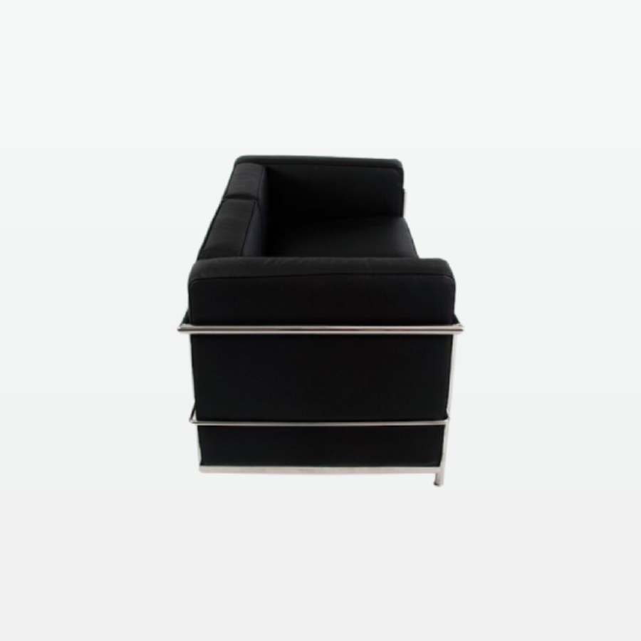 Emil Modern Cube 2 Seater Sofa - Black Leather - side