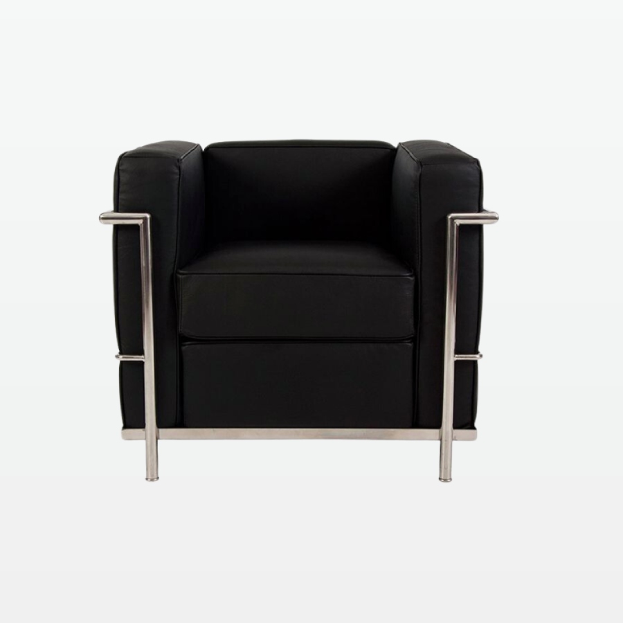 Emil Modern Cube Armchair - Black Leather Armchair - front