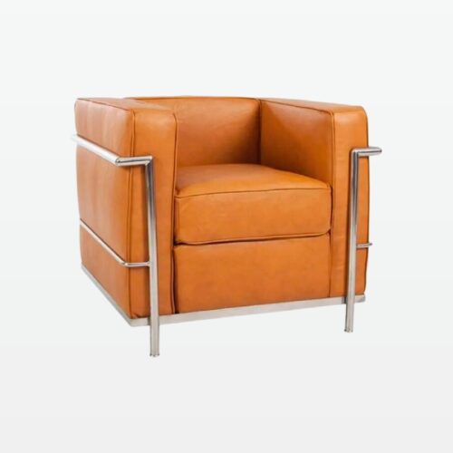 Emil Modern Cube Armchair - Brown Leather Armchair - front angle