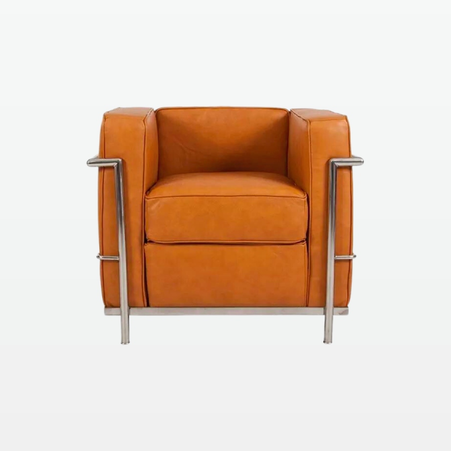 Emil Modern Cube Armchair - Brown Leather Armchair - front