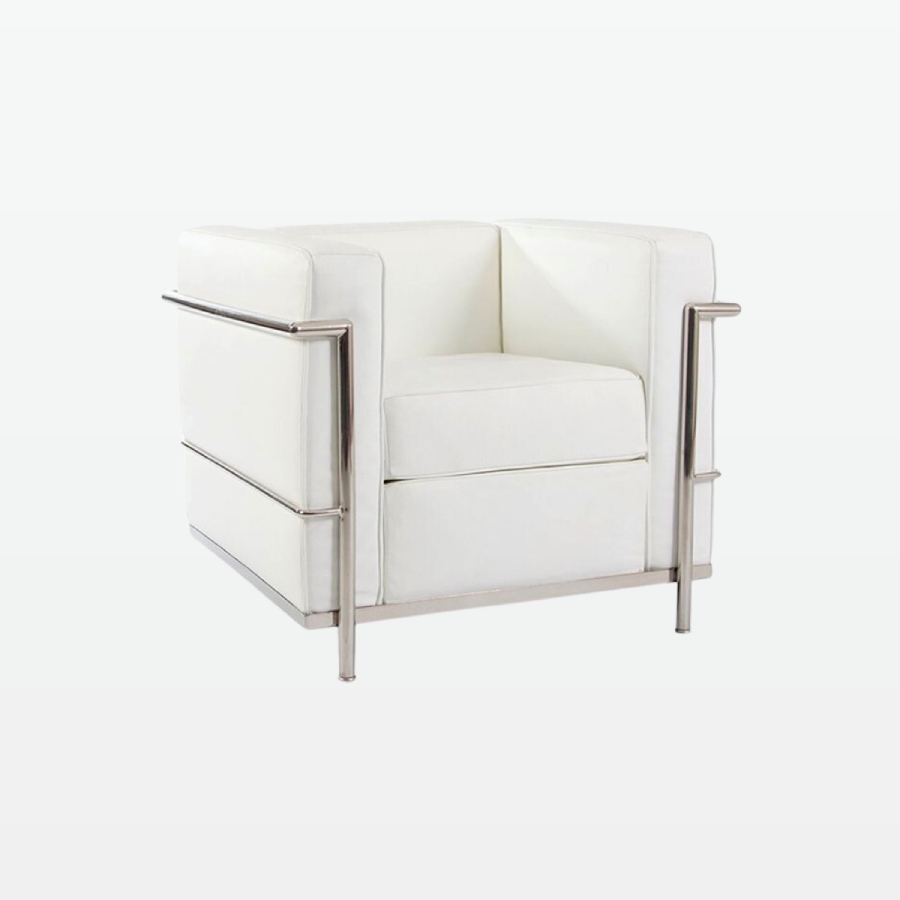 Emil Modern Cube Armchair - White Leather Armchair - front angle