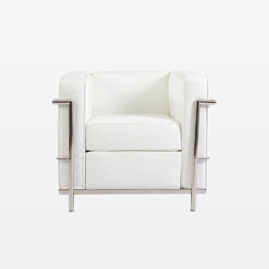 Emil Modern Cube Armchair - White Leather Armchair - front