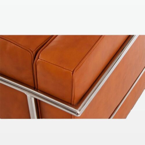 Emil Modern Cube Sofa - 2 Seater Brown Leather Sofa - close 2