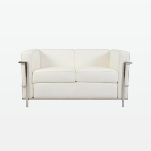 Emil Modern Cube Sofa - 2 Seater White Leather Sofa - front