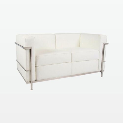 Emil Modern Cube Sofa - 2 Seater White Leather Sofa- front angle