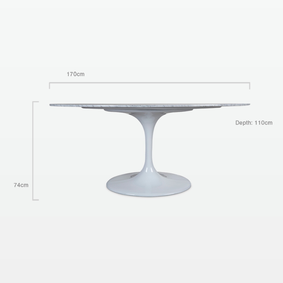 Torvald 170cm Dining Table in Carrara Marble dimensions