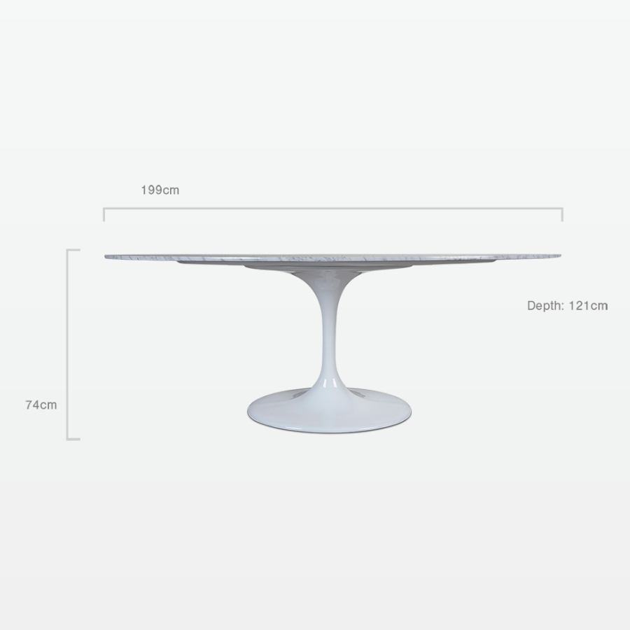 Torvald 199cm Dining Table in Carrara Marble dimensions