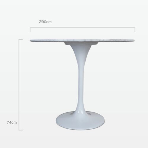 Torvald 90cm Small Dining Table in Carrara Marble dimensions