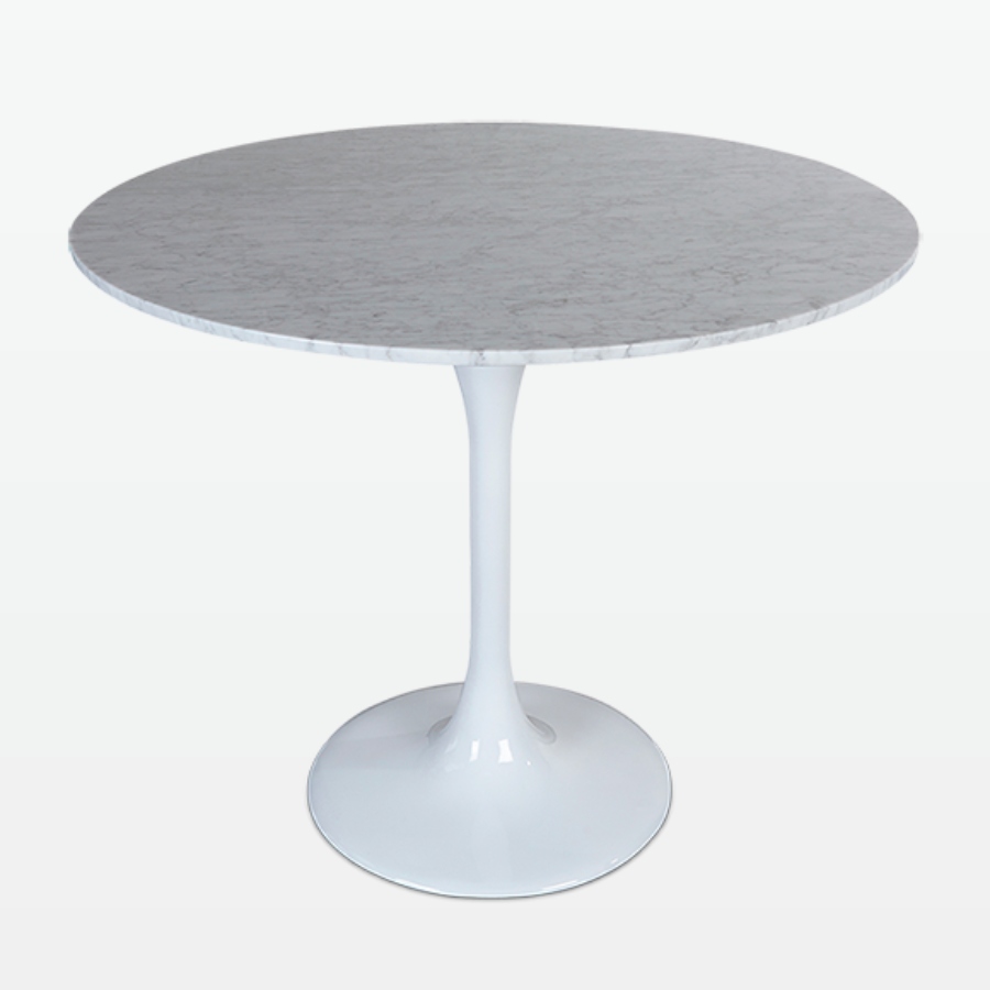 Torvald 90cm Small Dining Table in Carrara Marble high-angle