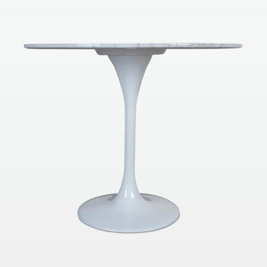 Torvald 90cm Small Dining Table in Carrara Marble low-angle