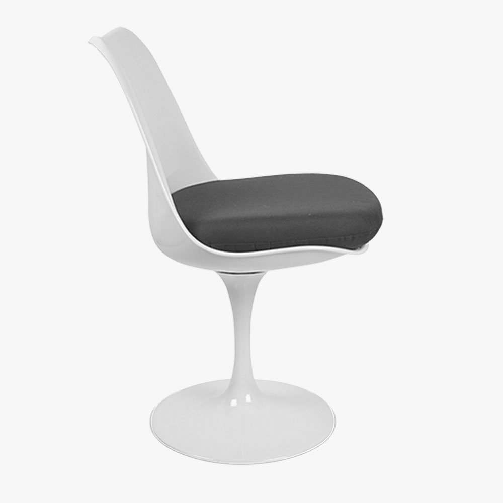 Side view of a White Swivel Chair with a Black Cushion