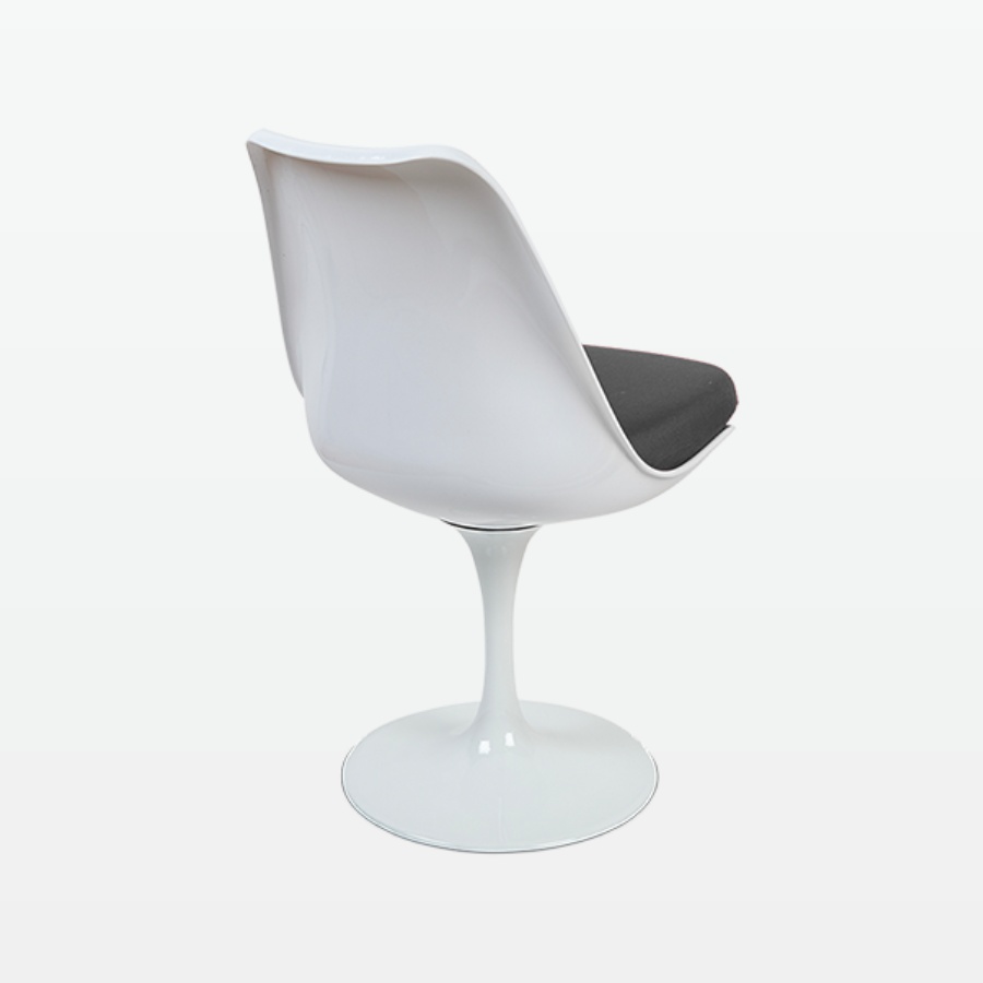 Torvald White Swivel Chair - Grey Cushion - back angle
