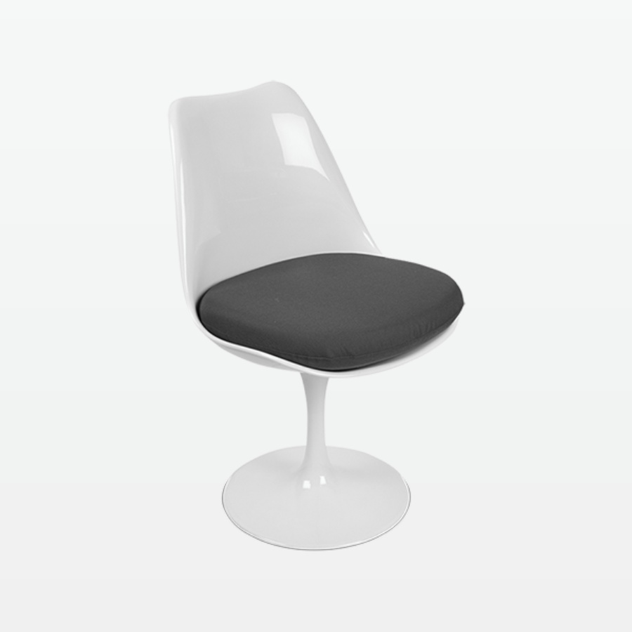 Torvald White Swivel Chair - Grey Cushion - front angle