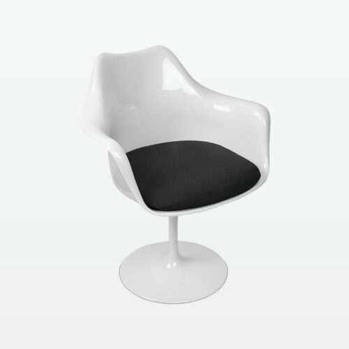 Torvald White Swivel Arm Chair with Black Cushion - front angle