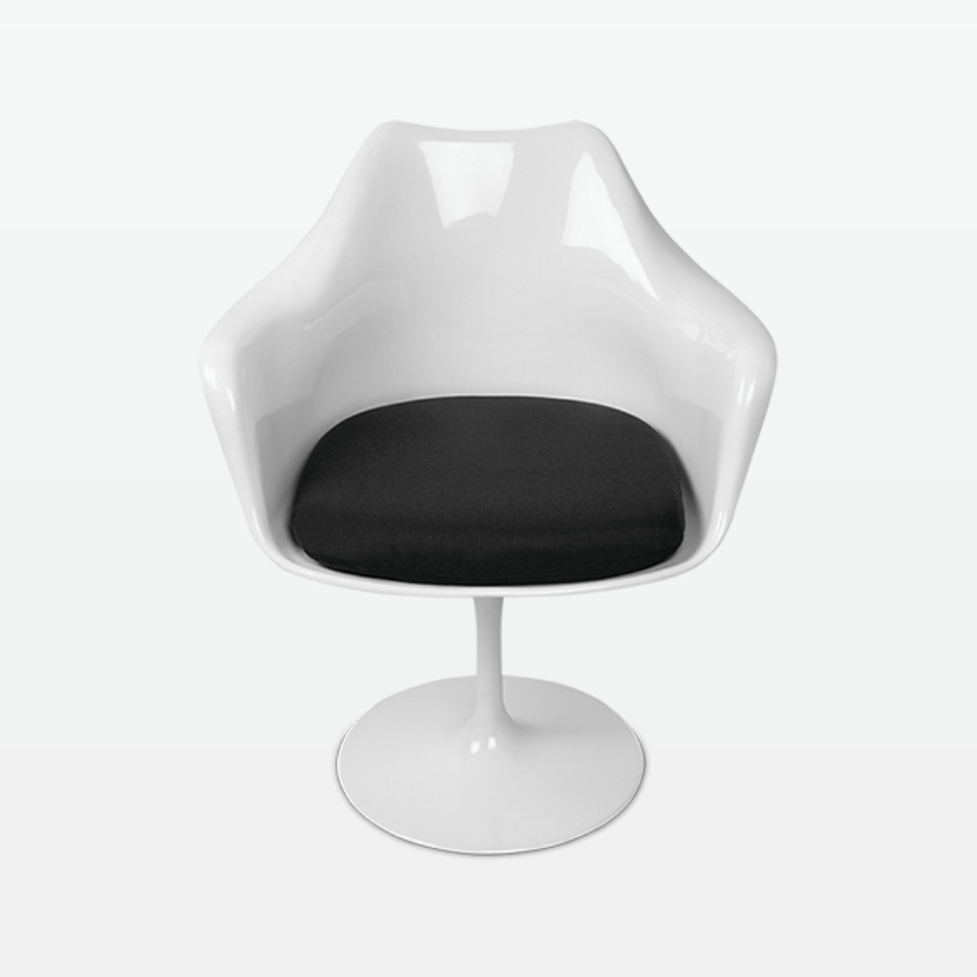 Torvald White Swivel Arm Chair with Black Cushion - front