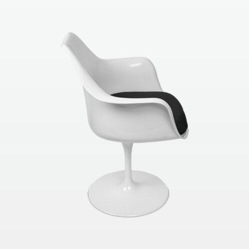 Torvald White Swivel Arm Chair with Black Cushion - side