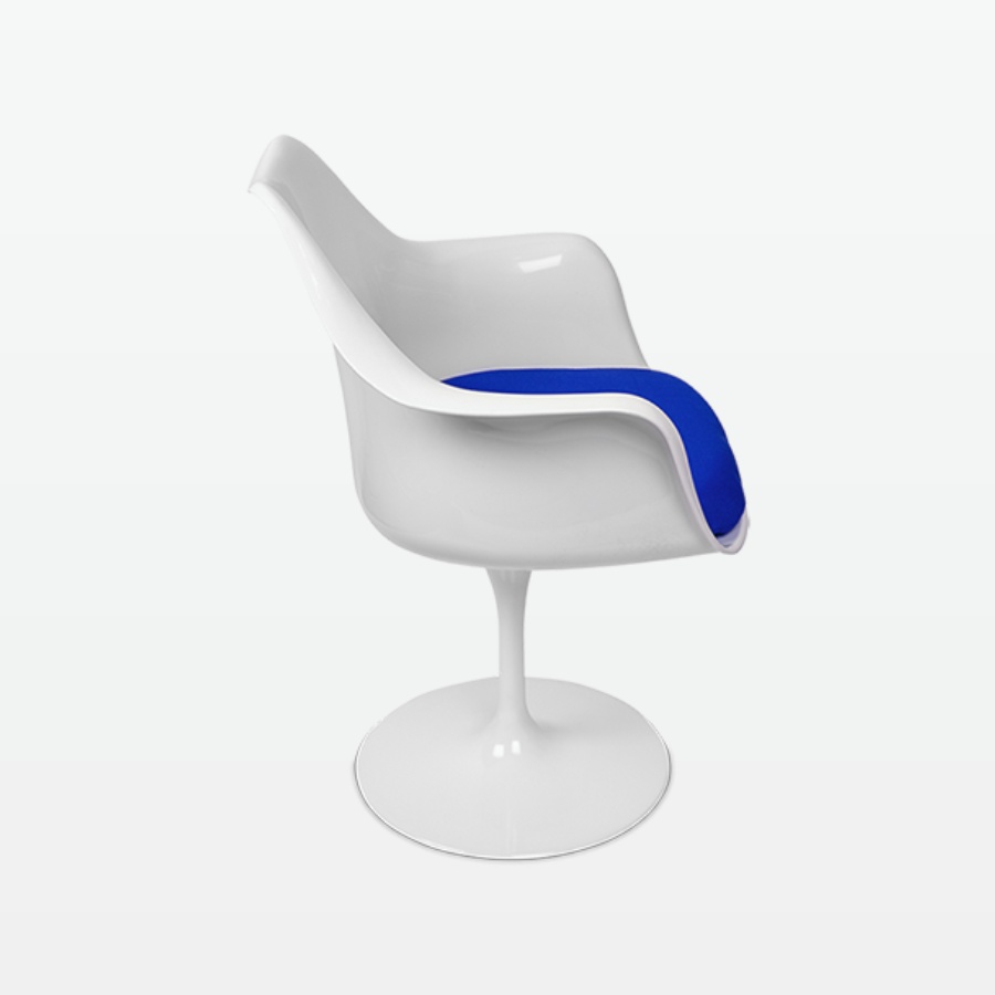 Torvald White Swivel Arm Chair with Blue Cushion - side
