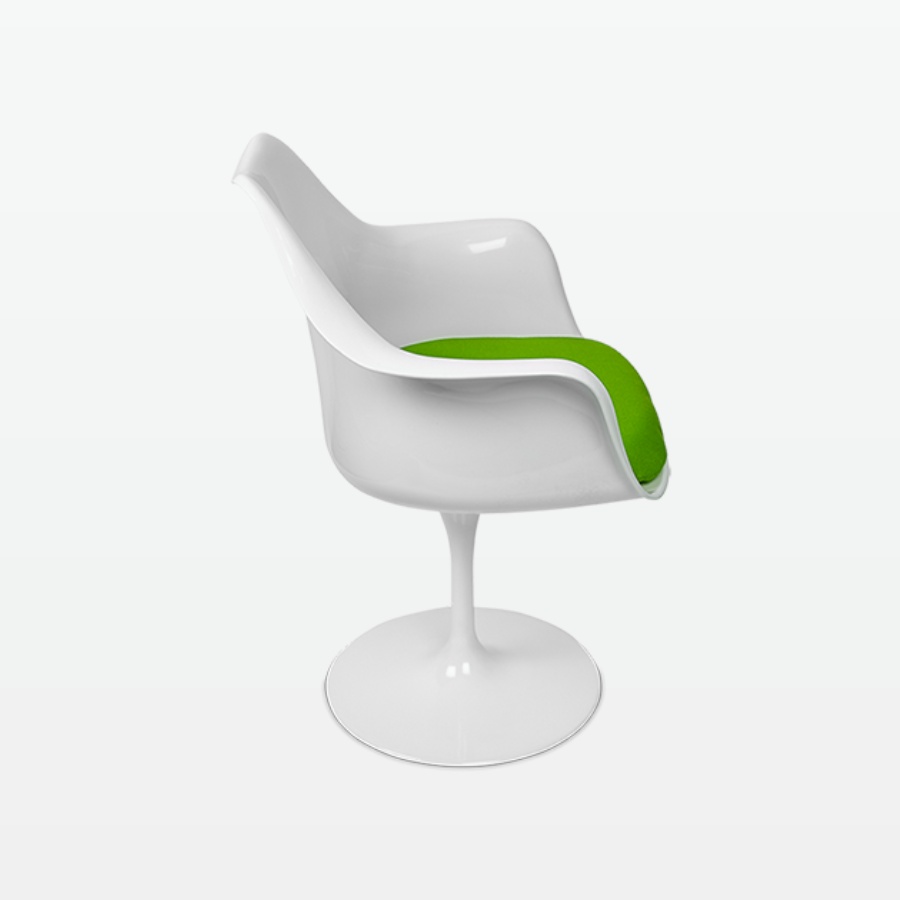 Torvald White Swivel Arm Chair with Green Cushion - side