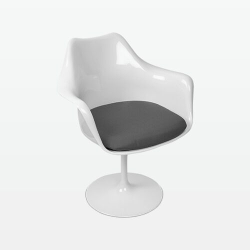 Torvald White Swivel Arm Chair with Grey Cushion - front angle