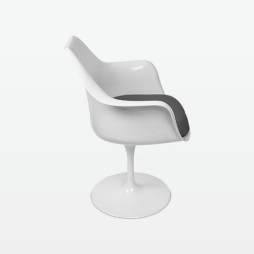 Torvald White Swivel Arm Chair with Grey Cushion - side