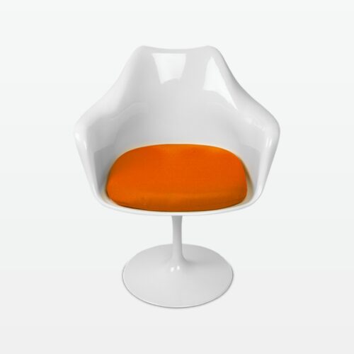 Torvald White Swivel Arm Chair with Orange Cushion - front