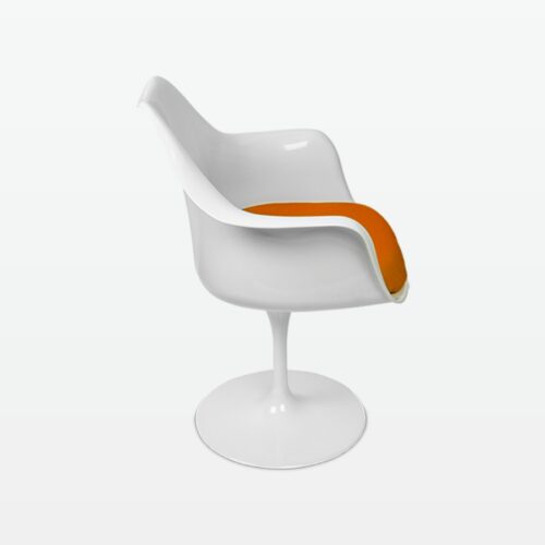 Torvald White Swivel Arm Chair with Orange Cushion - side