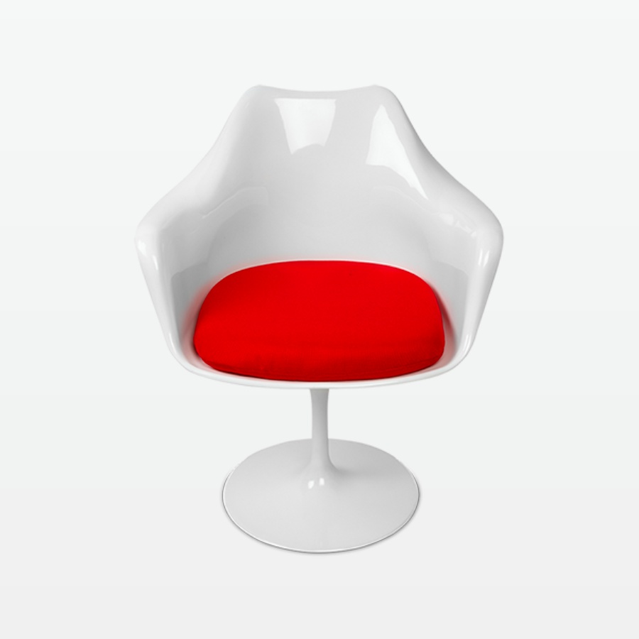 Torvald White Swivel Arm Chair with Red Cushion - front