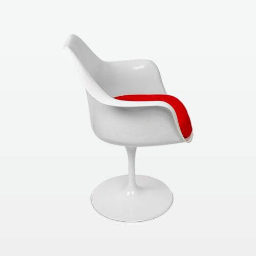 Torvald White Swivel Arm Chair with Red Cushion - side
