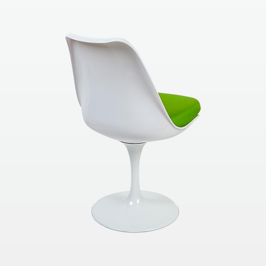 Torvald White Swivel Chair - Green Cushion - back angle