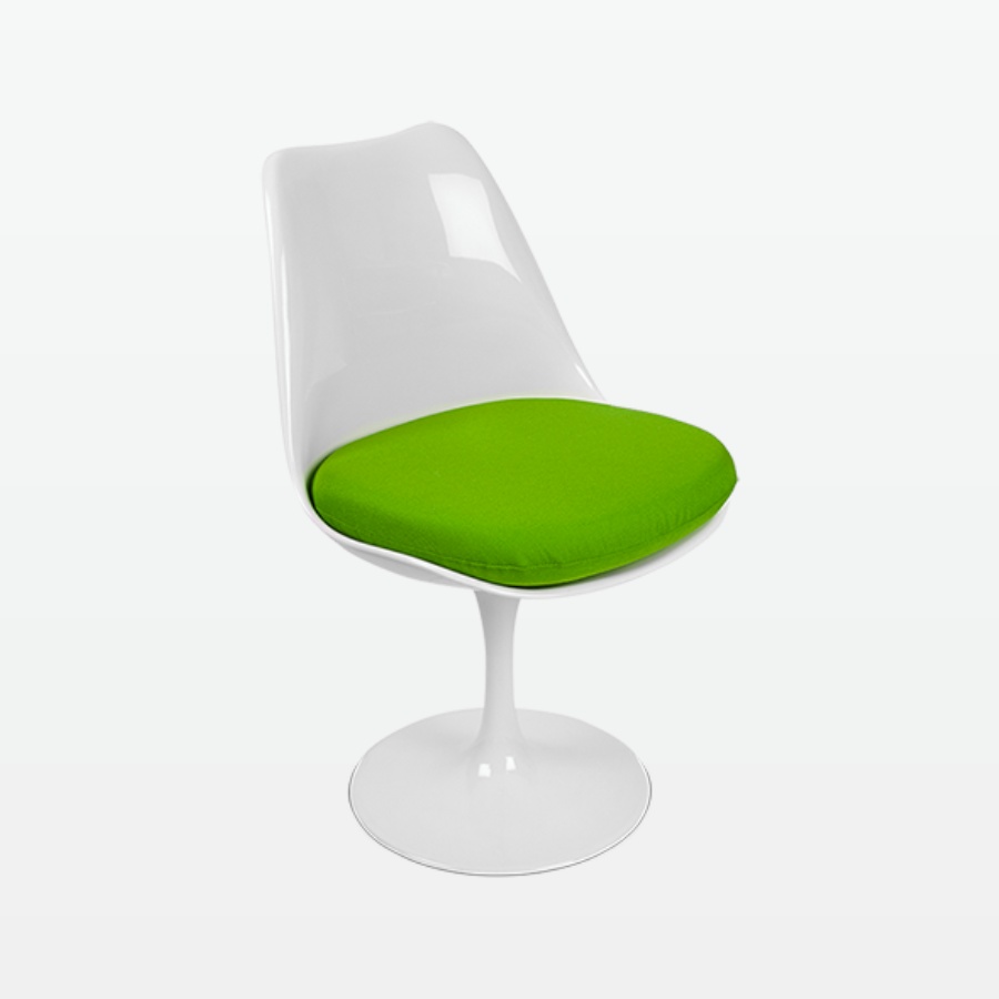 Torvald White Swivel Chair - Green Cushion - front angle