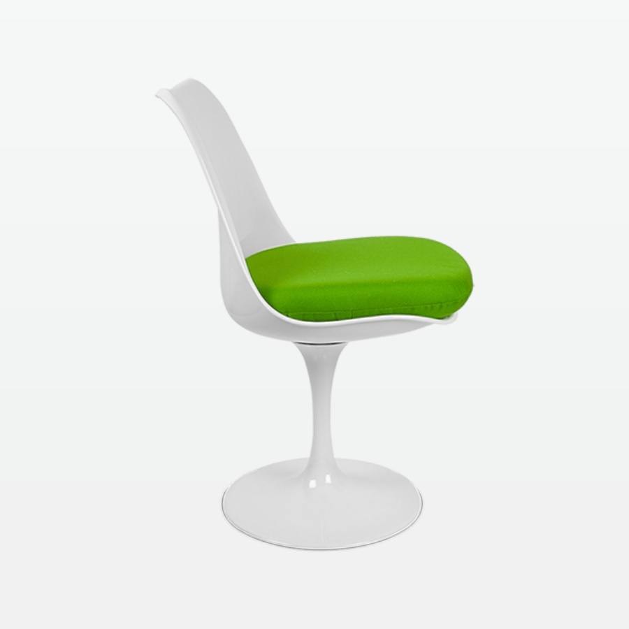 Torvald White Swivel Chair - Green Cushion - side