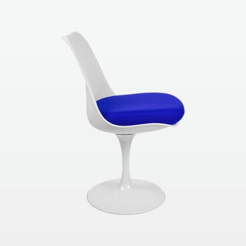 Torvald White Swivel Chair with Blue Cushion - side