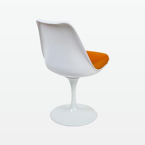 Torvald White Swivel Chair with Orange Cushion - back angle