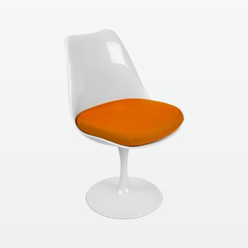 Torvald White Swivel Chair with Orange Cushion - front angle